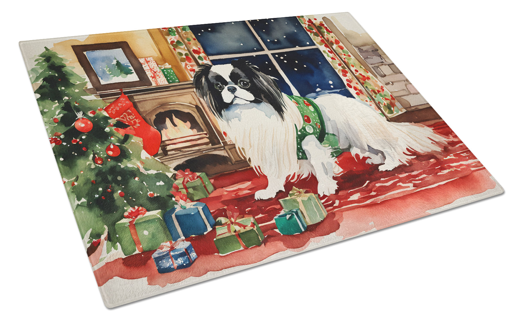 Buy this Japanese Chin Cozy Christmas Glass Cutting Board