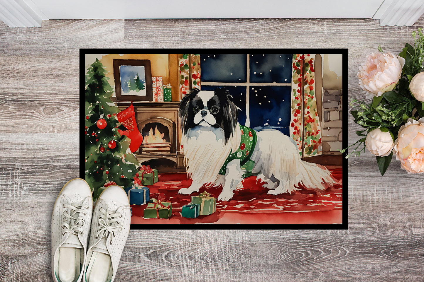 Japanese Chin Cozy Christmas Doormat