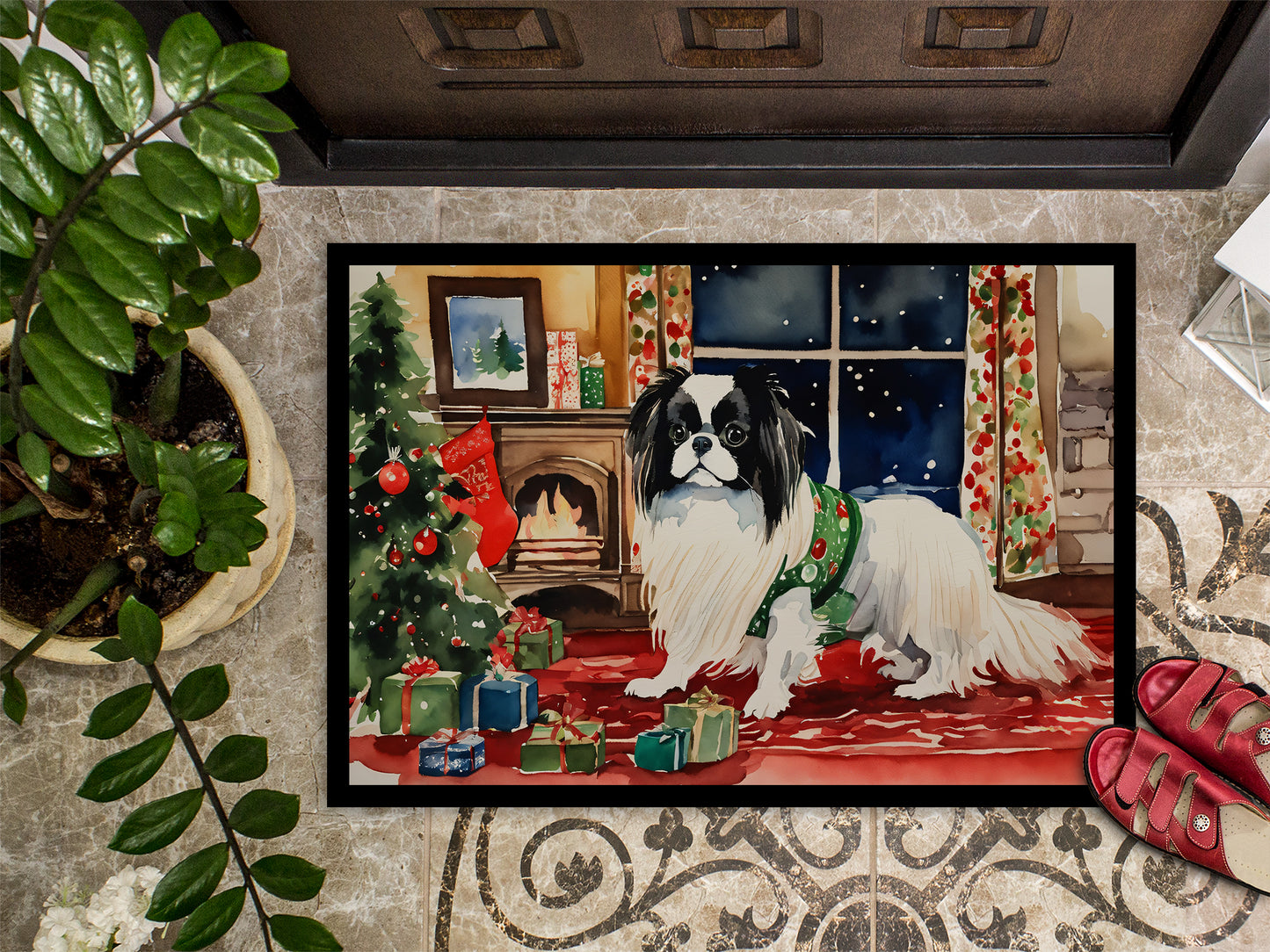 Japanese Chin Cozy Christmas Doormat