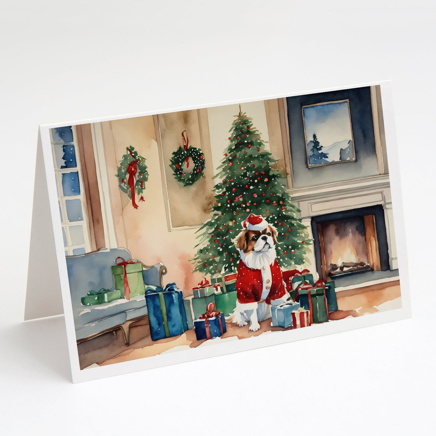 Buy this Japanese Chin Cozy Christmas Greeting Cards Pack of 8