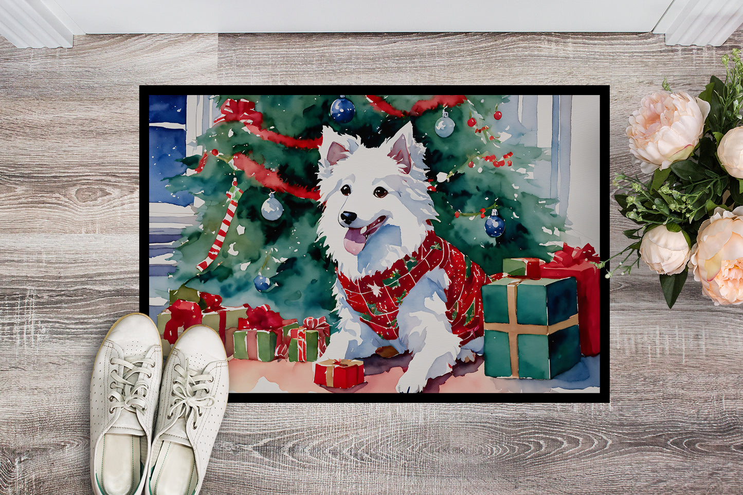 Japanese Spitz Cozy Christmas Doormat