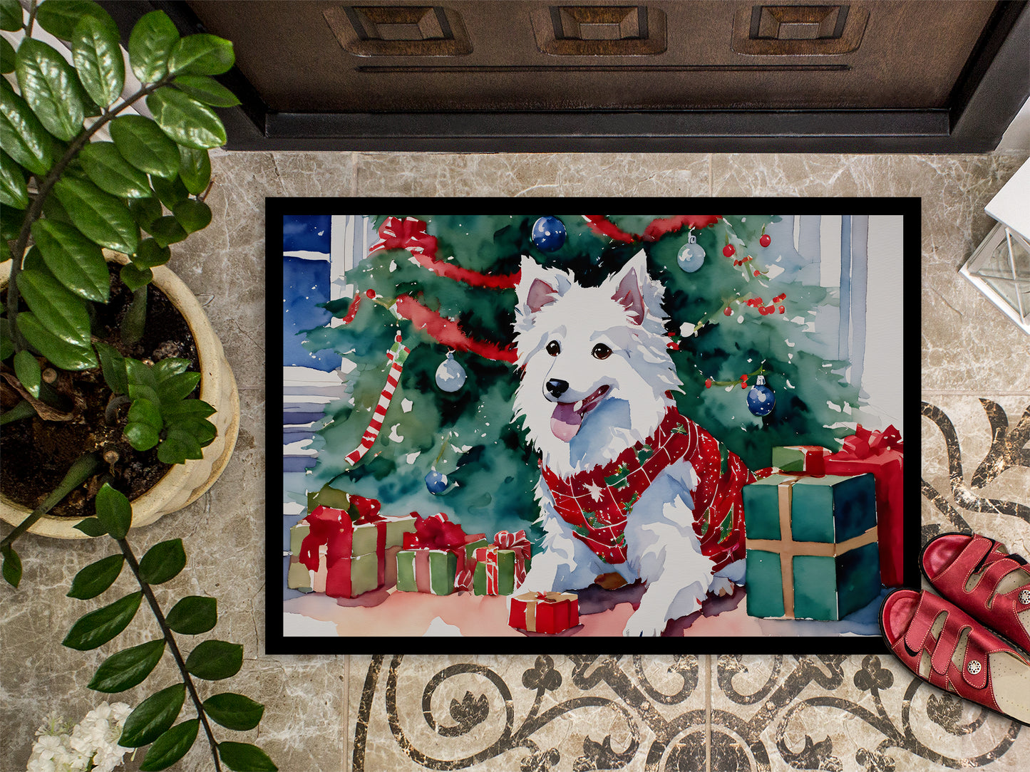 Japanese Spitz Cozy Christmas Doormat