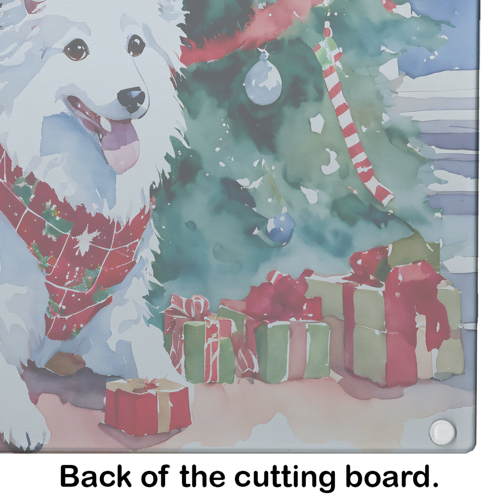 Japanese Spitz Cozy Christmas Glass Cutting Board