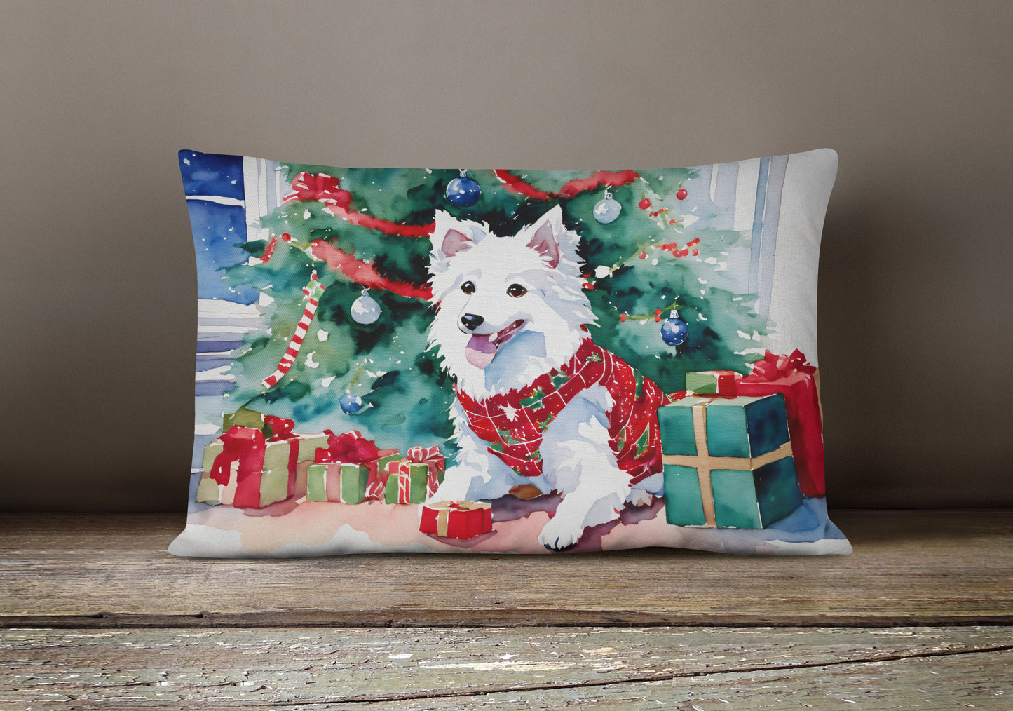 Japanese Spitz Cozy Christmas Throw Pillow