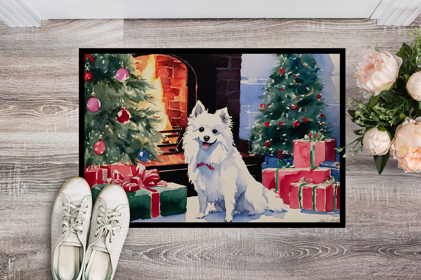 Japanese Spitz Cozy Christmas Doormat