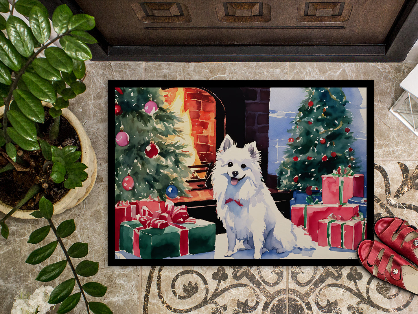 Japanese Spitz Cozy Christmas Doormat