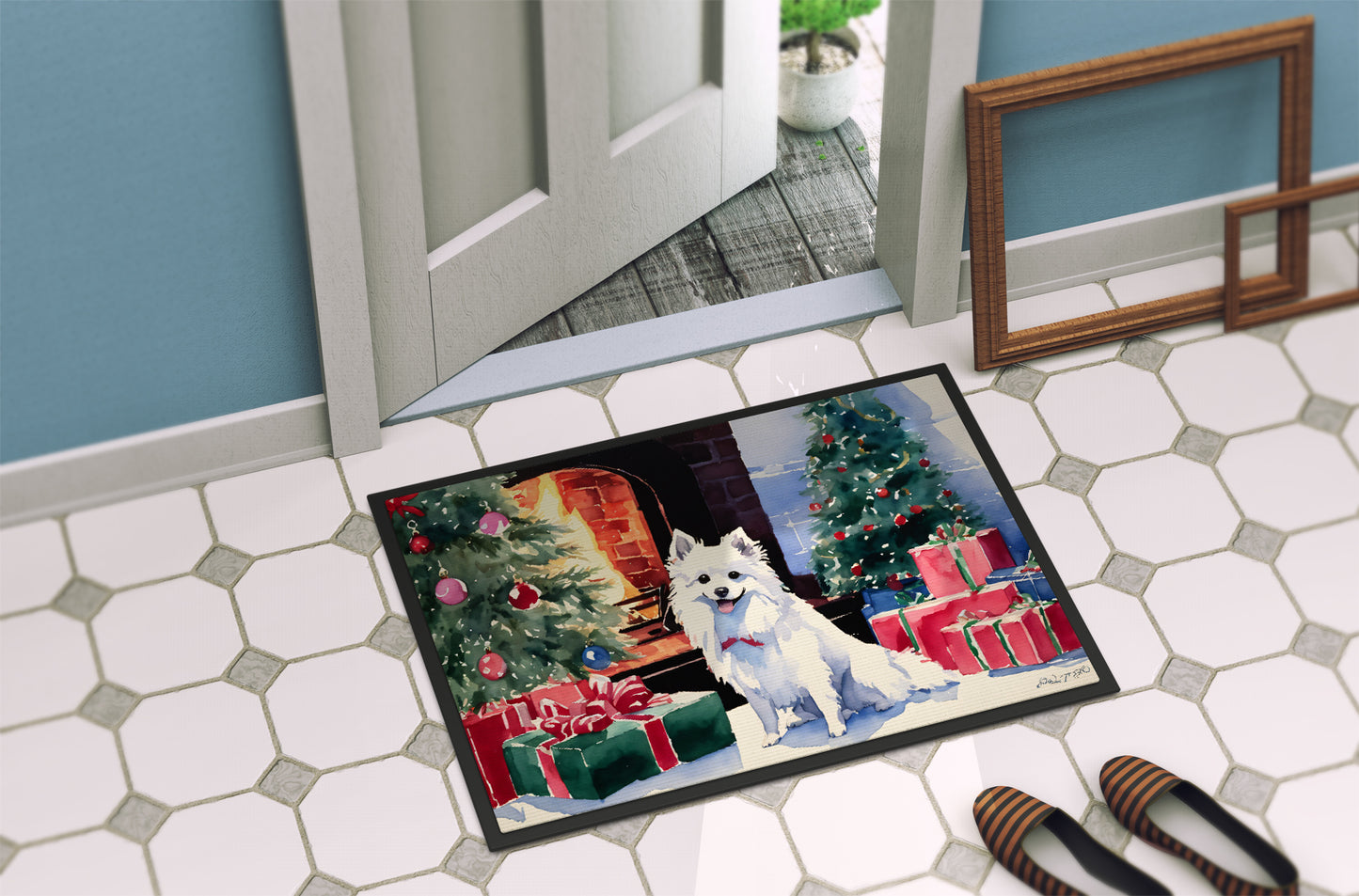 Japanese Spitz Cozy Christmas Doormat