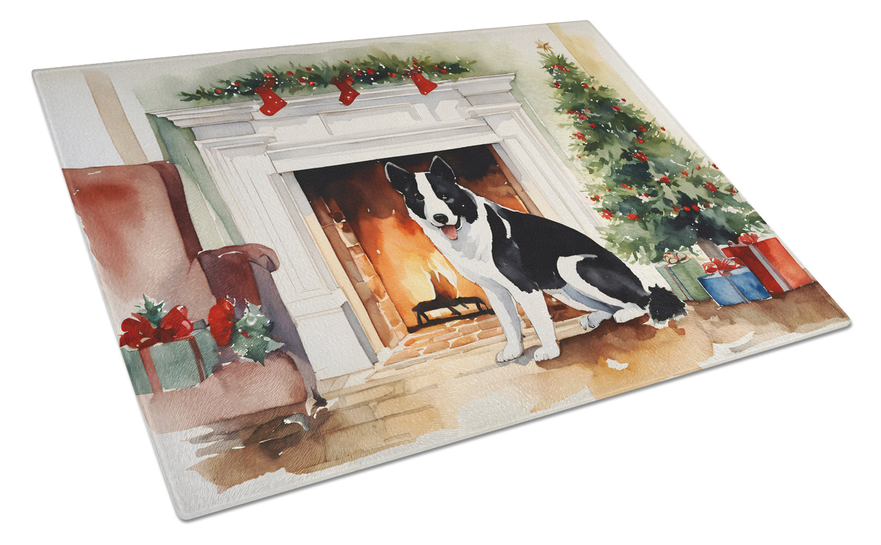 Buy this Karelian Bear Dog Cozy Christmas Glass Cutting Board