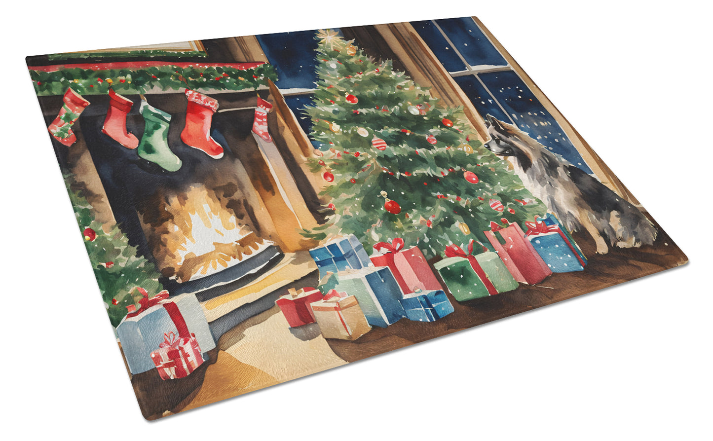 Buy this Keeshond Cozy Christmas Glass Cutting Board