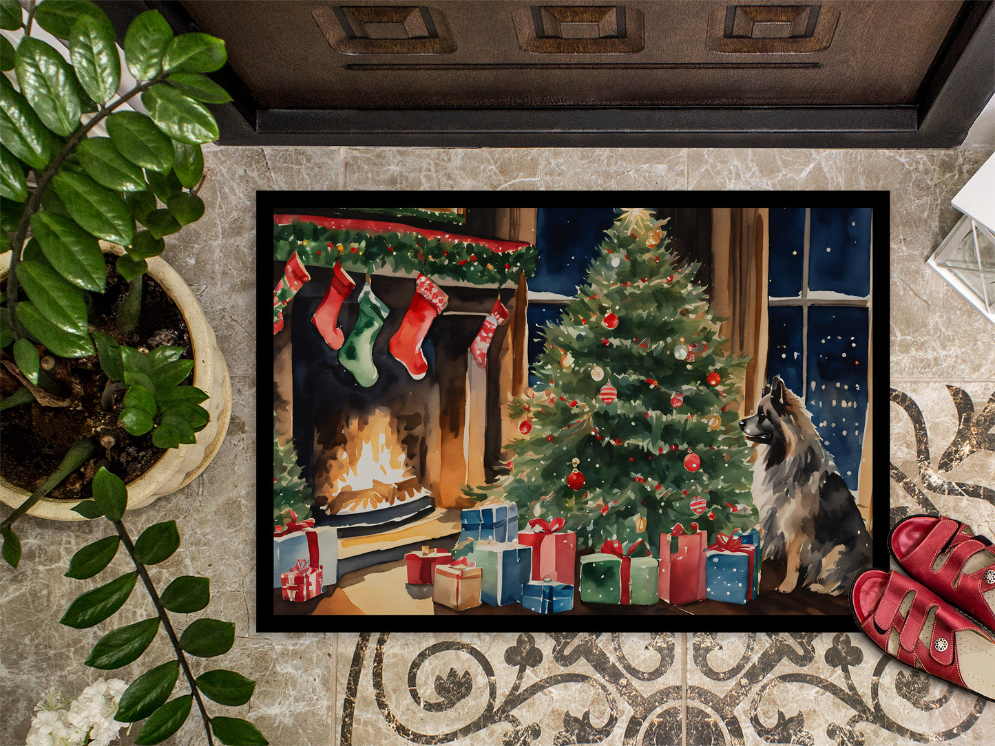 Keeshond Cozy Christmas Doormat