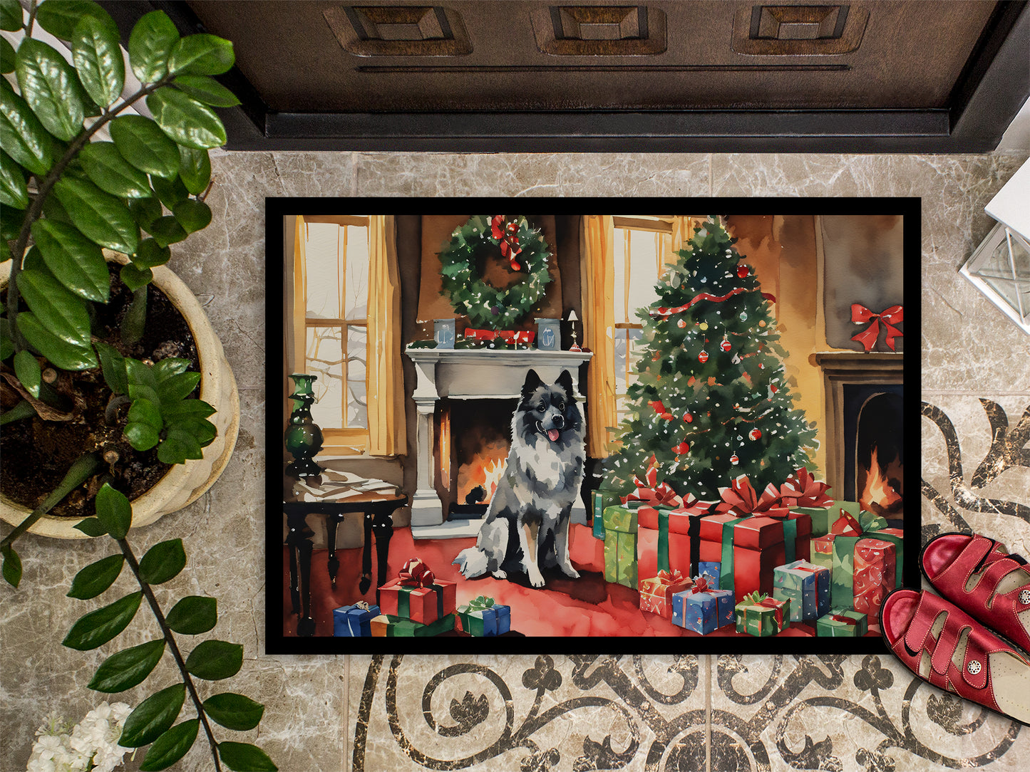 Keeshond Cozy Christmas Doormat