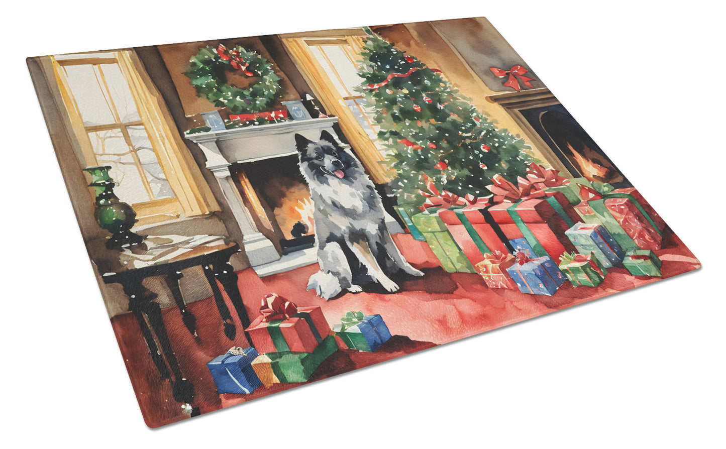 Buy this Keeshond Cozy Christmas Glass Cutting Board