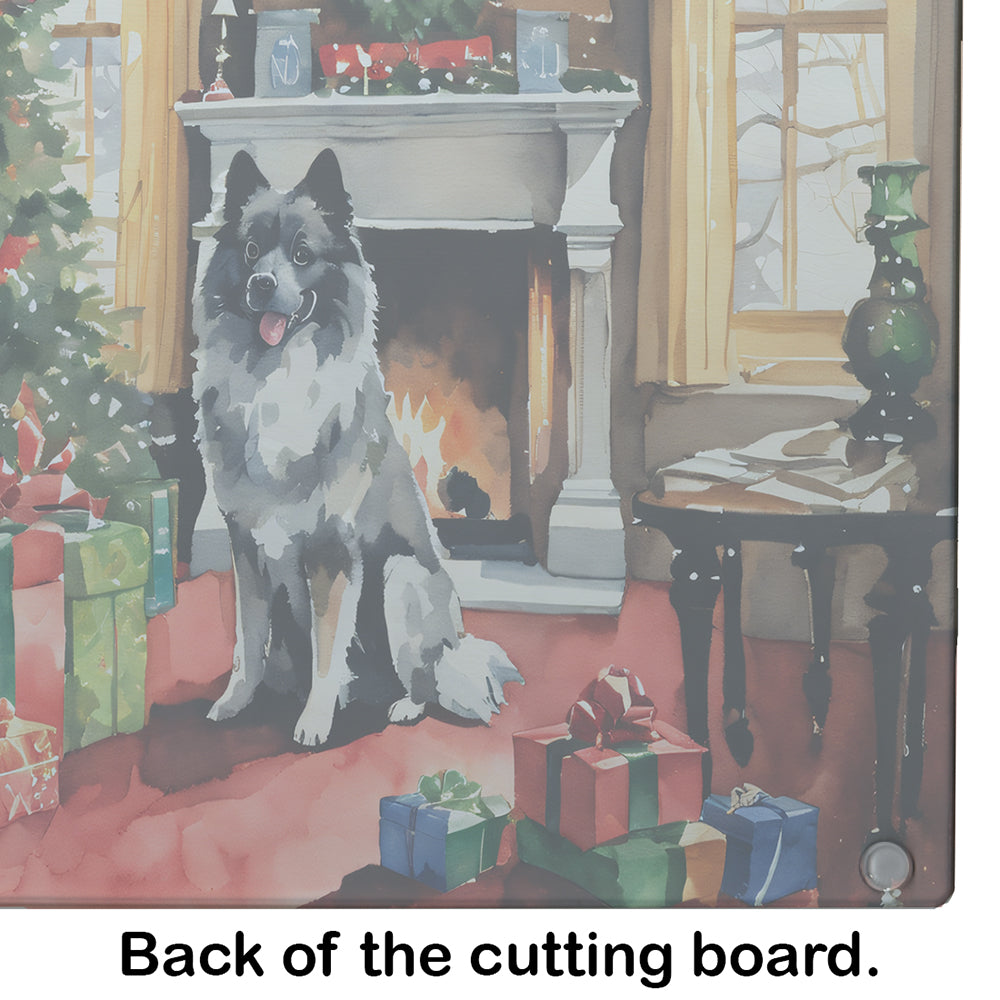 Keeshond Cozy Christmas Glass Cutting Board