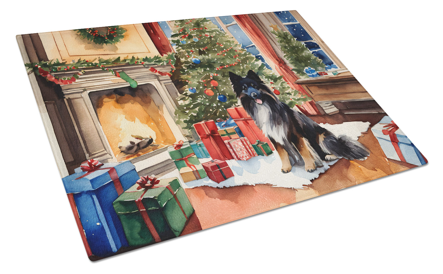 Buy this Keeshond Cozy Christmas Glass Cutting Board