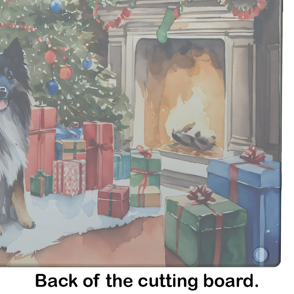 Keeshond Cozy Christmas Glass Cutting Board