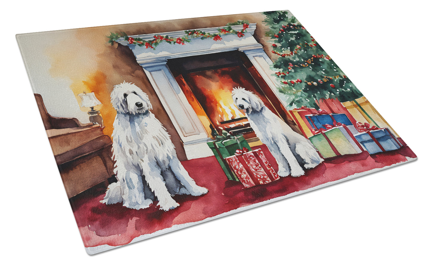 Buy this Komondor Cozy Christmas Glass Cutting Board