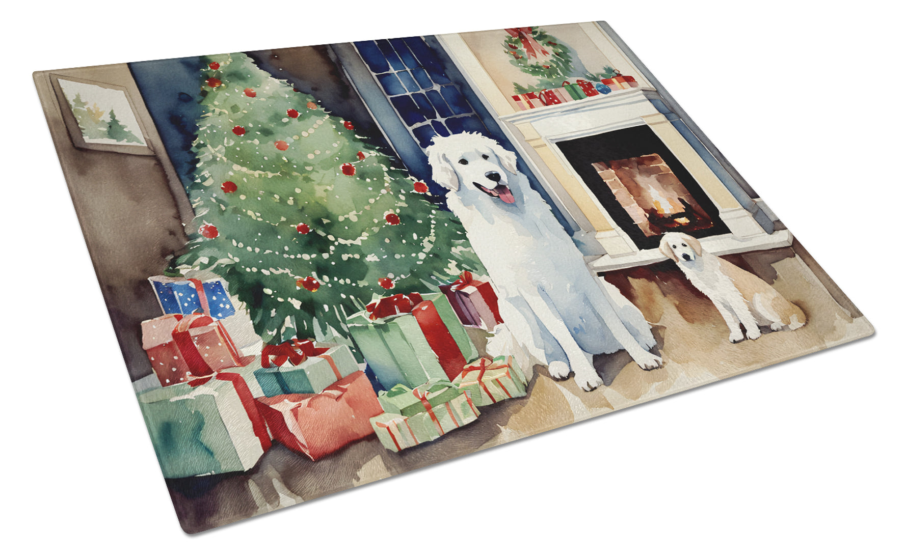 Buy this Kuvasz Cozy Christmas Glass Cutting Board