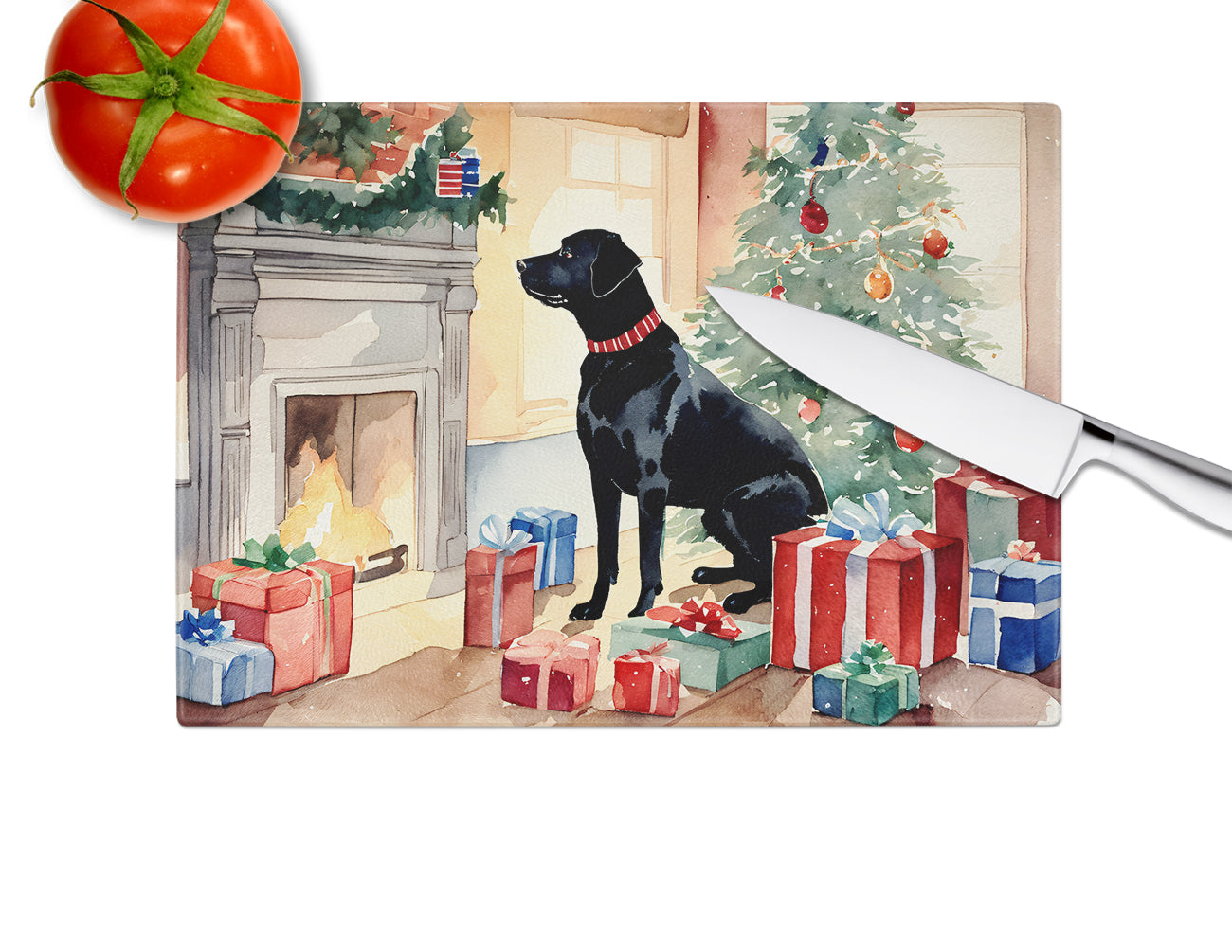 Labrador Retriever Cozy Christmas Glass Cutting Board