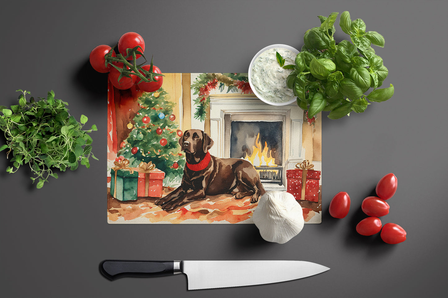 Labrador Retriever Cozy Christmas Glass Cutting Board