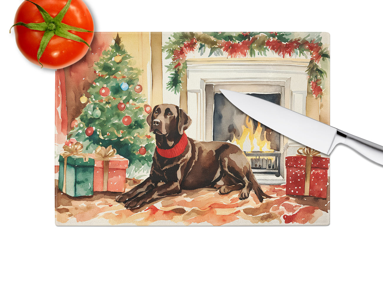 Labrador Retriever Cozy Christmas Glass Cutting Board