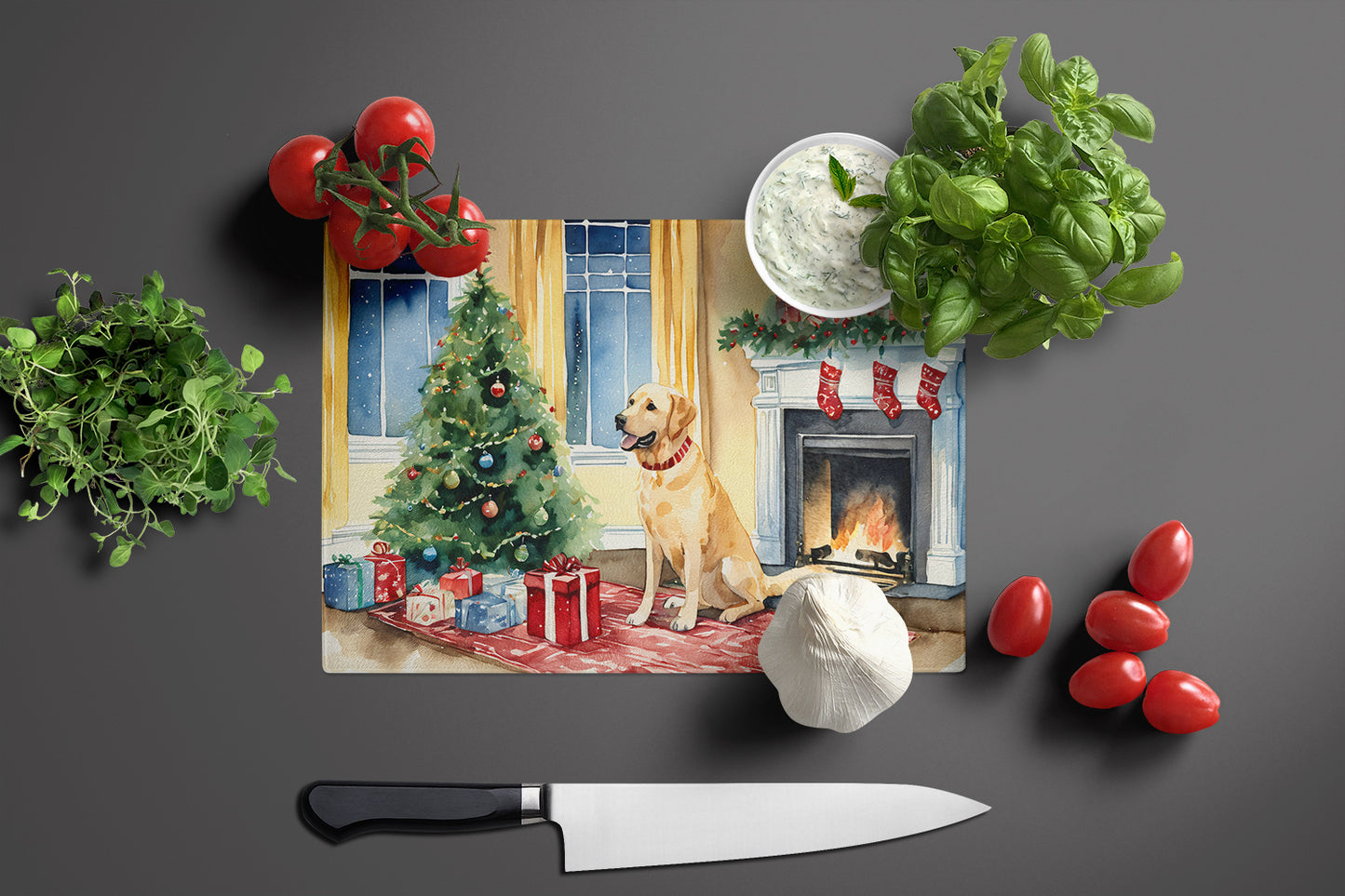 Labrador Retriever Cozy Christmas Glass Cutting Board