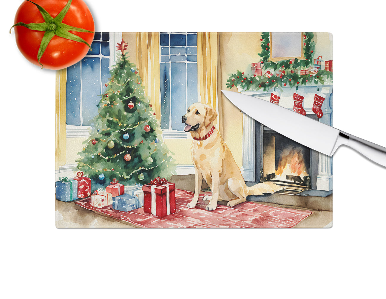 Labrador Retriever Cozy Christmas Glass Cutting Board