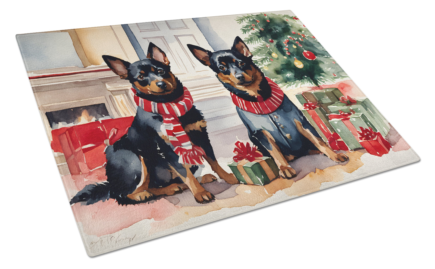 Buy this Lancashire Heeler Cozy Christmas Glass Cutting Board