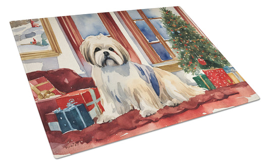 Buy this Lhasa Apso Cozy Christmas Glass Cutting Board