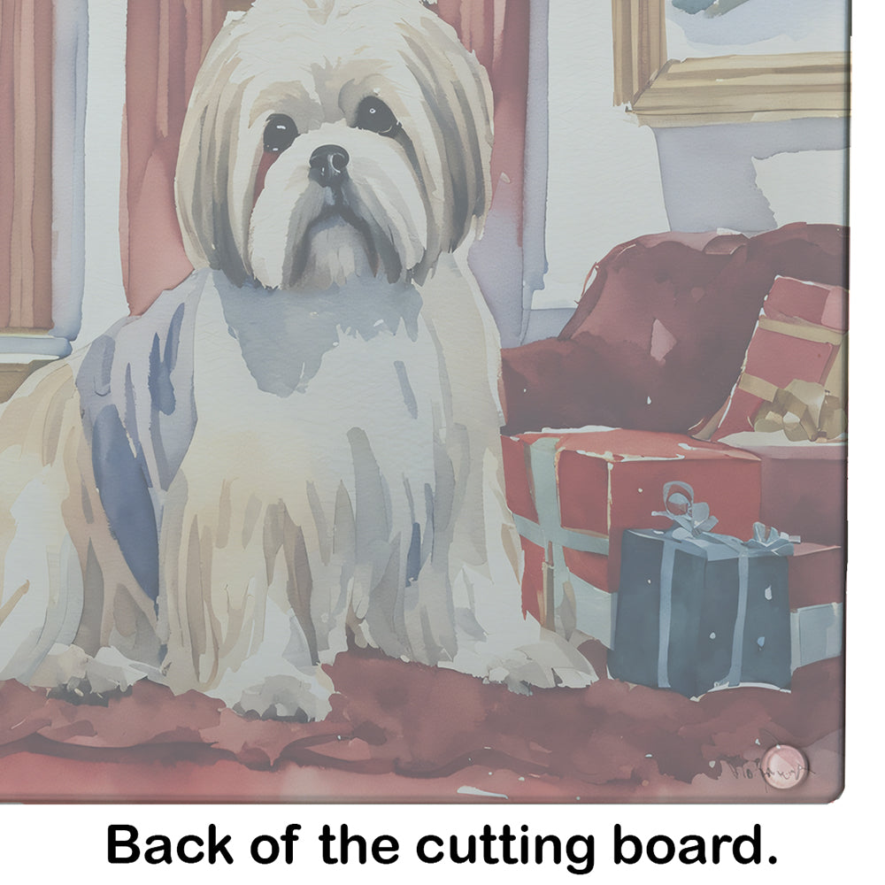 Lhasa Apso Cozy Christmas Glass Cutting Board