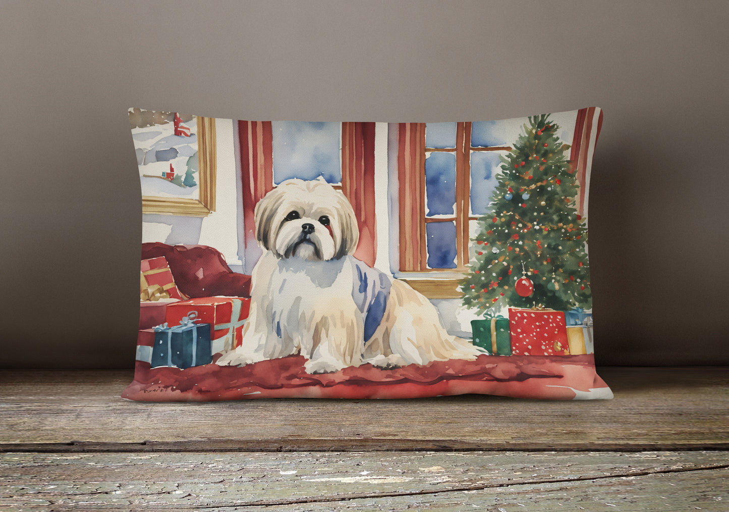 Lhasa Apso Cozy Christmas Throw Pillow