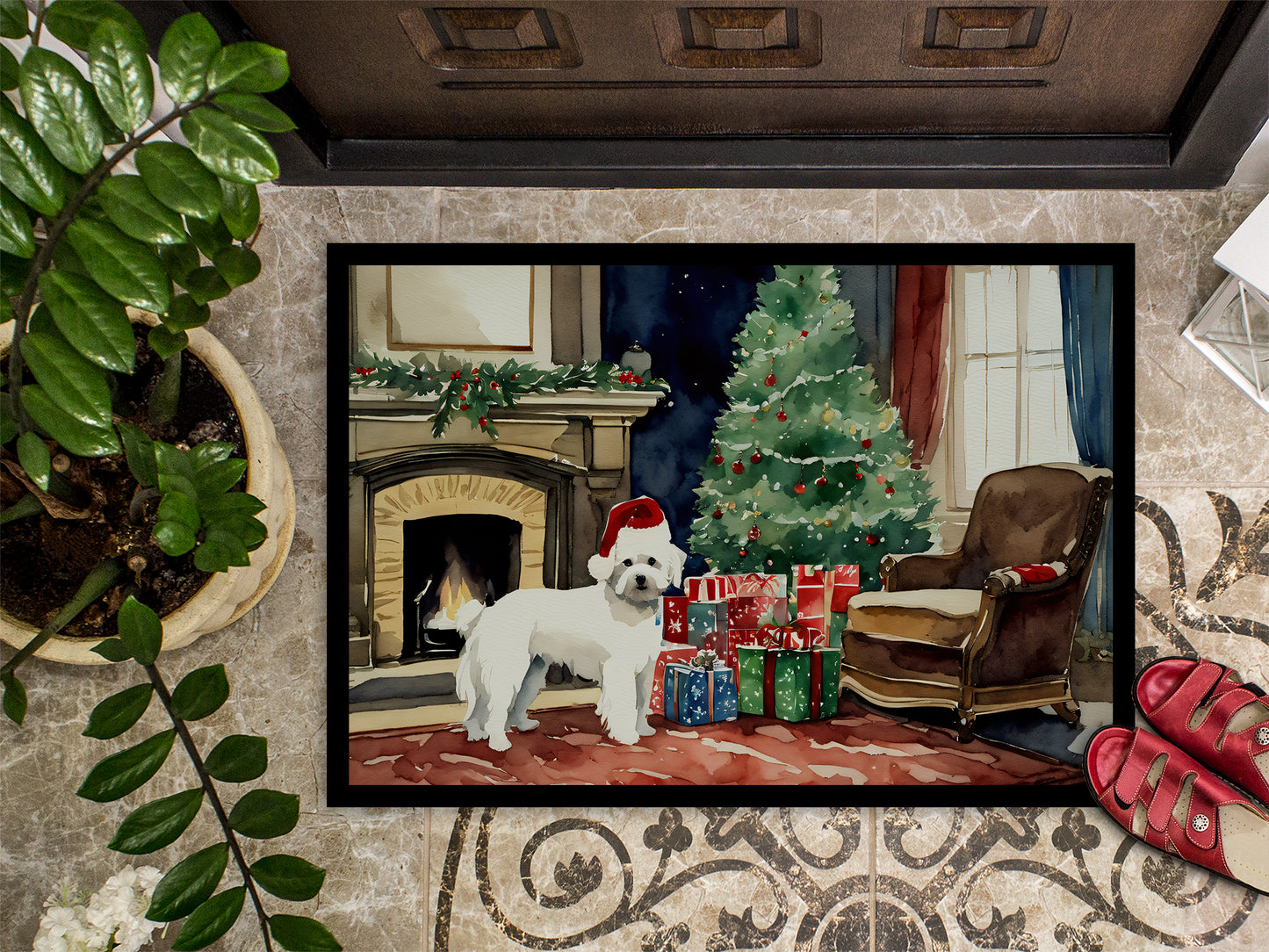 Maltese Cozy Christmas Doormat