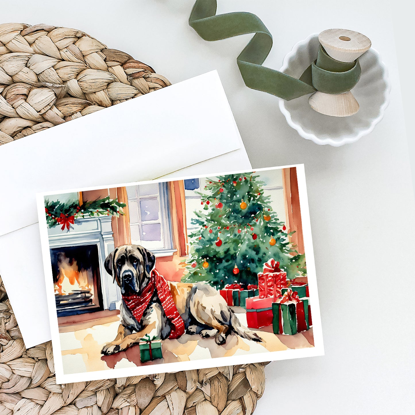 Mastiff Cozy Christmas Greeting Cards Pack of 8