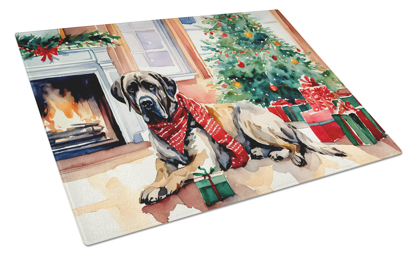 Buy this Mastiff Cozy Christmas Glass Cutting Board