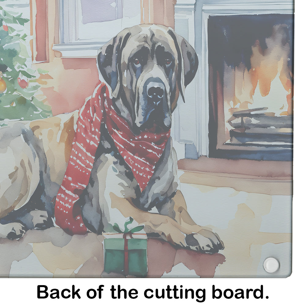 Mastiff Cozy Christmas Glass Cutting Board