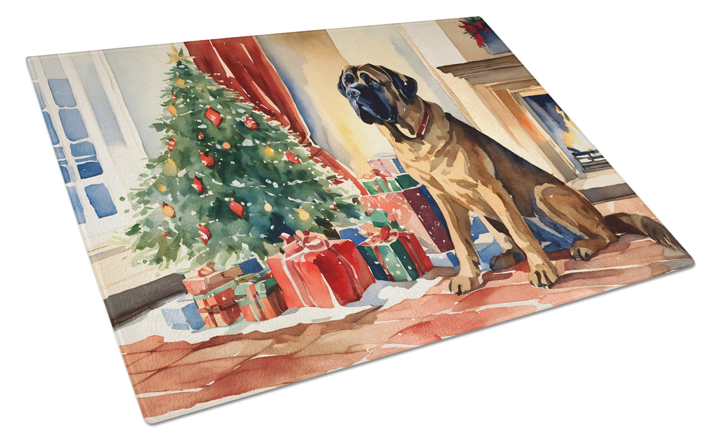 Buy this Mastiff Cozy Christmas Glass Cutting Board