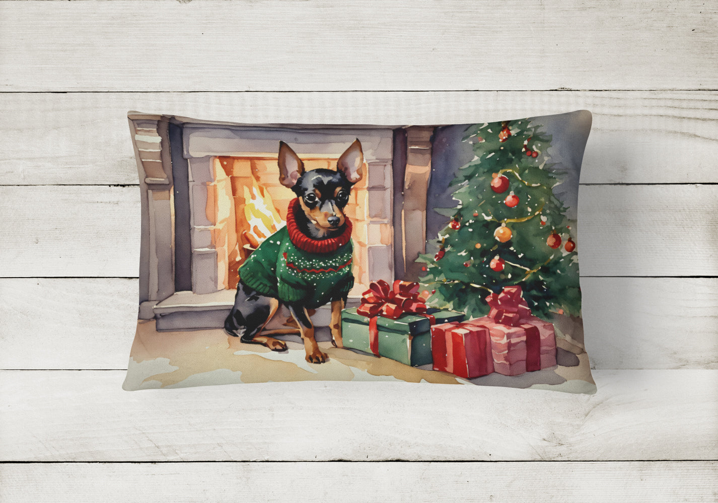 Miniature Pinscher Cozy Christmas Throw Pillow