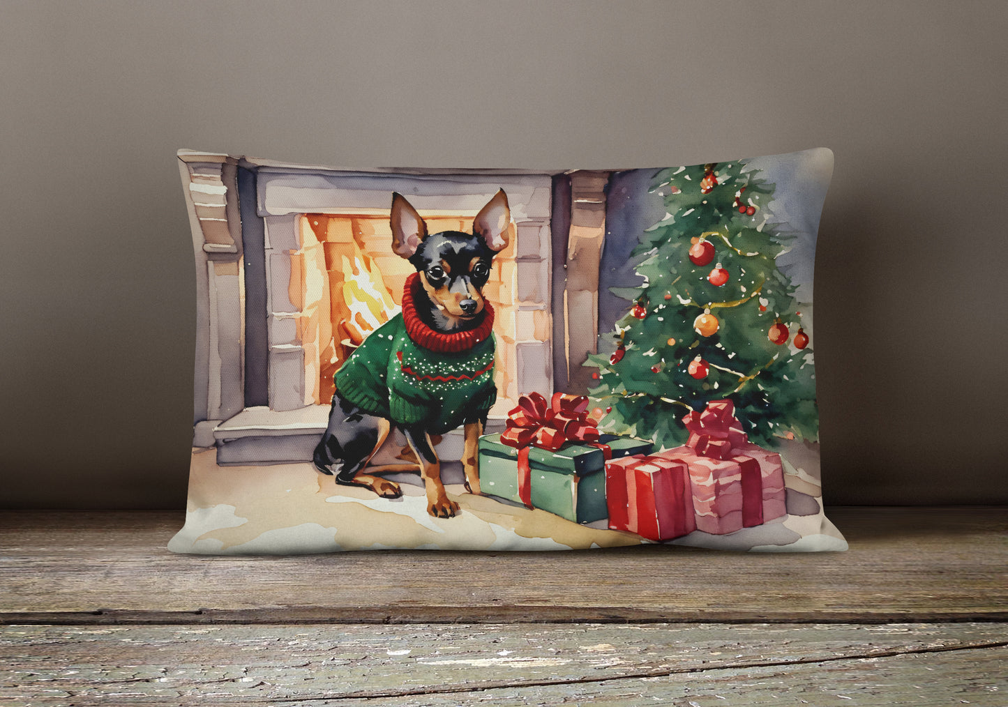 Miniature Pinscher Cozy Christmas Throw Pillow