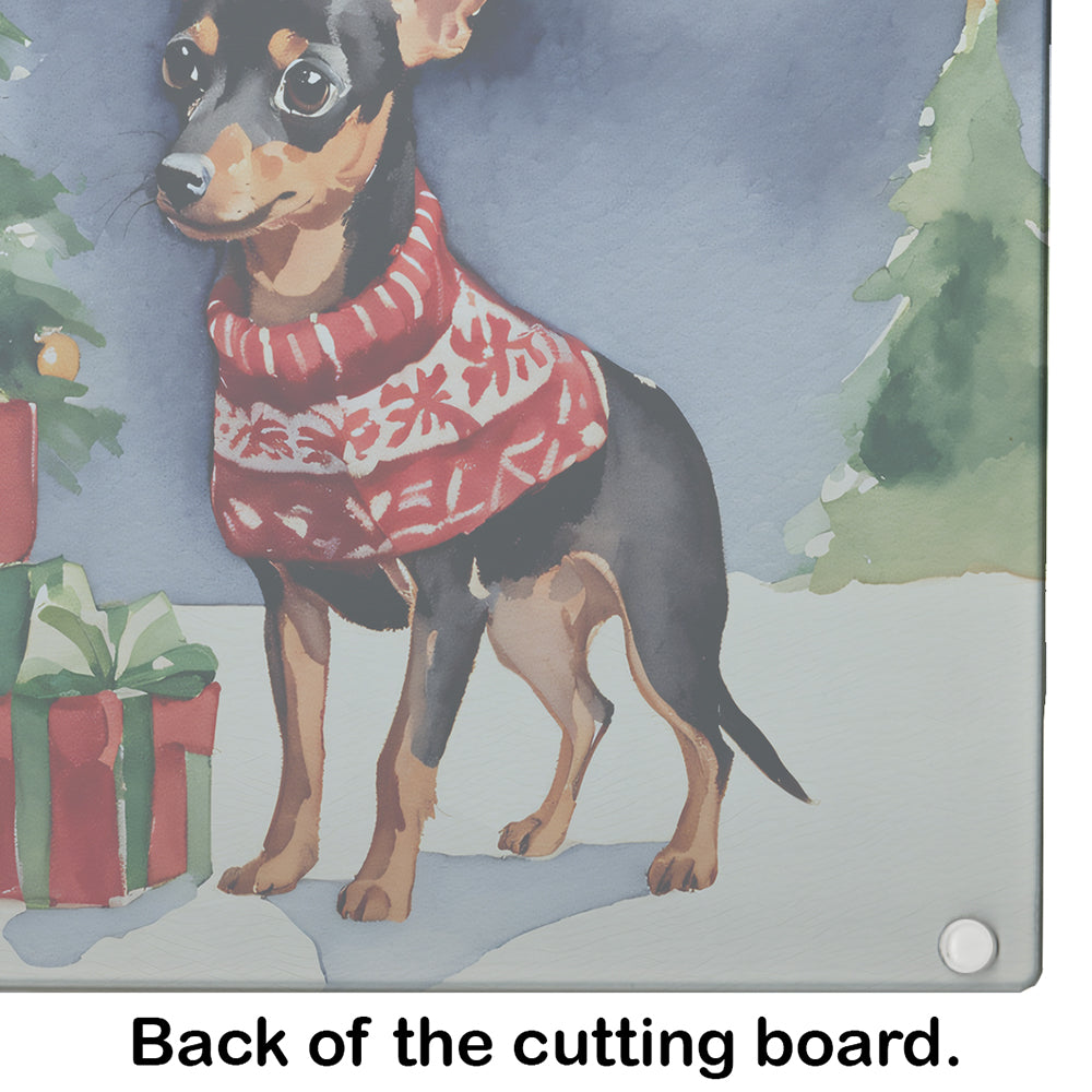 Miniature Pinscher Cozy Christmas Glass Cutting Board