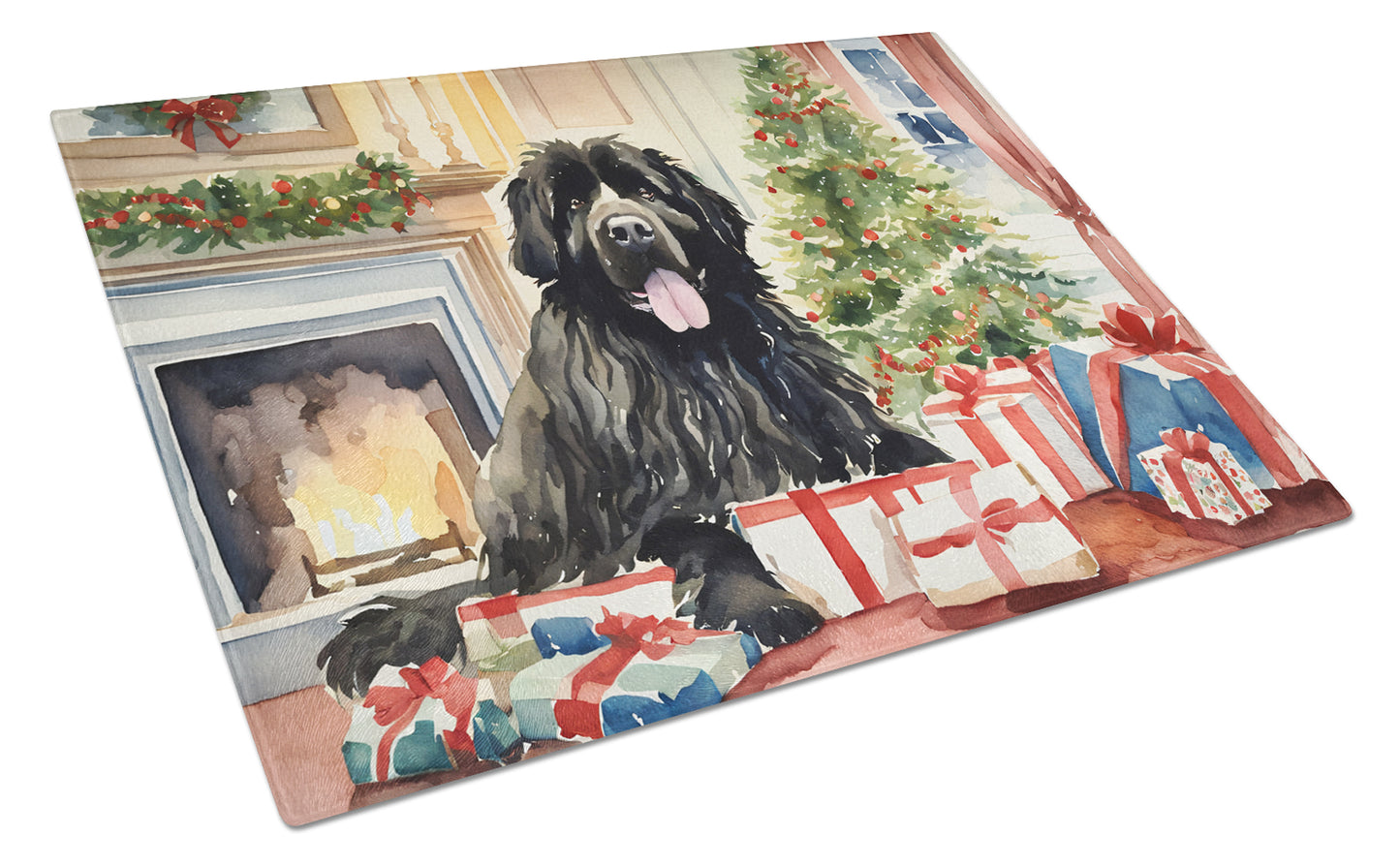 Buy this Newfoundland Cozy Christmas Glass Cutting Board