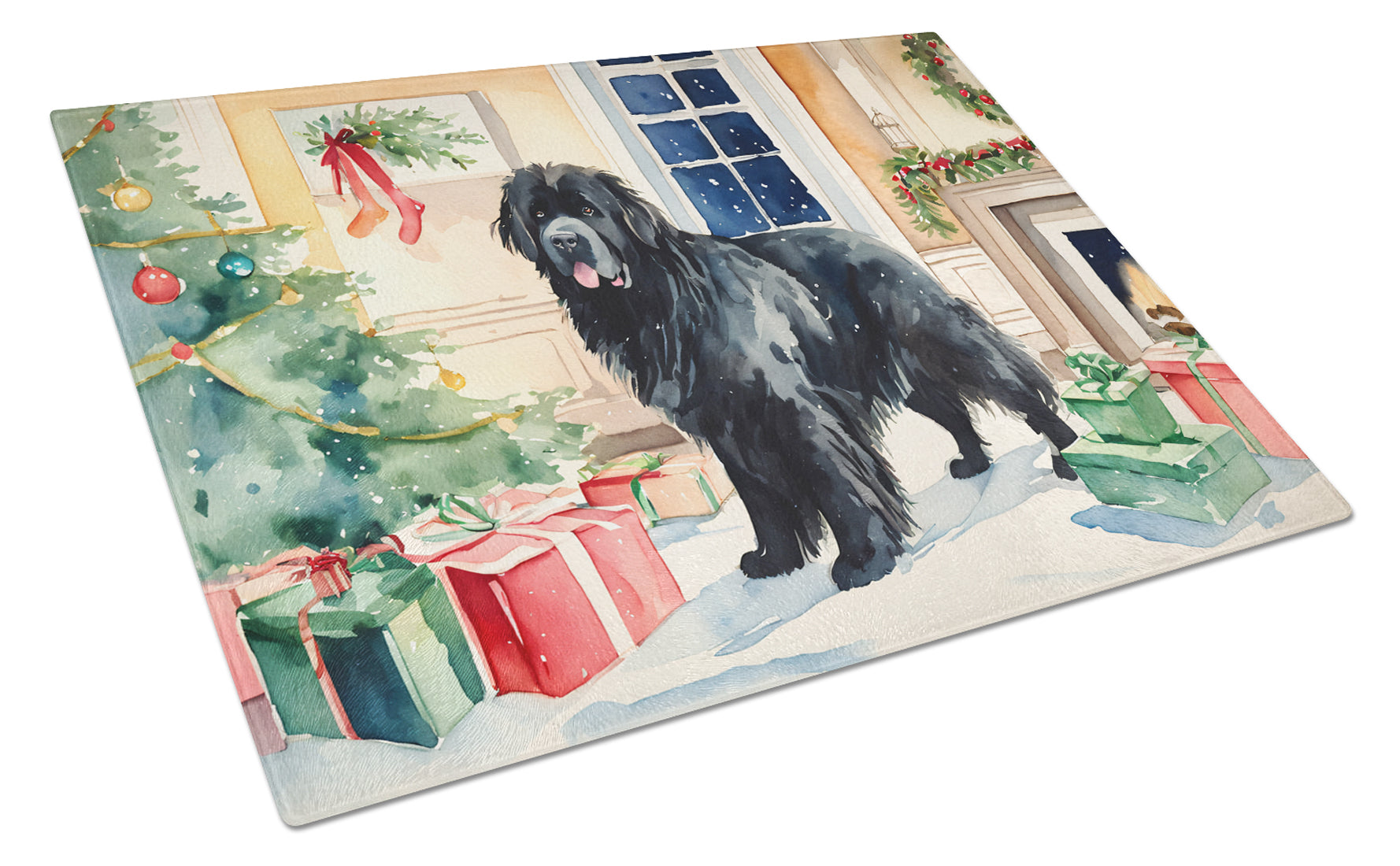 Buy this Newfoundland Cozy Christmas Glass Cutting Board