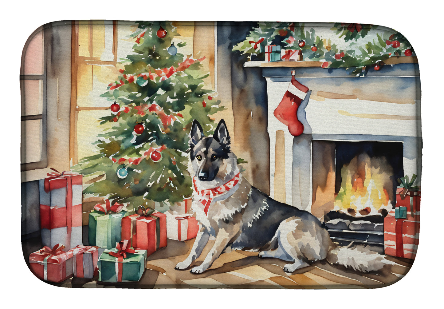 Buy this Norwegian Elkhound Cozy Christmas Dish Drying Mat