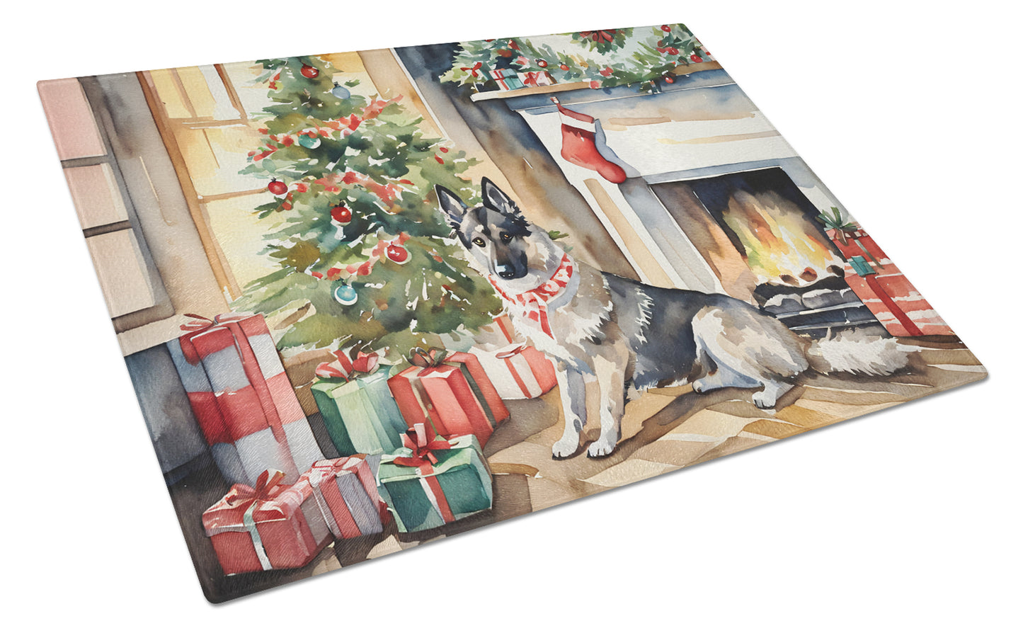 Buy this Norwegian Elkhound Cozy Christmas Glass Cutting Board