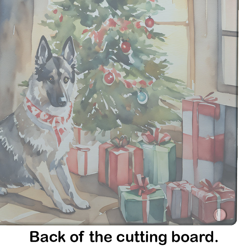 Norwegian Elkhound Cozy Christmas Glass Cutting Board