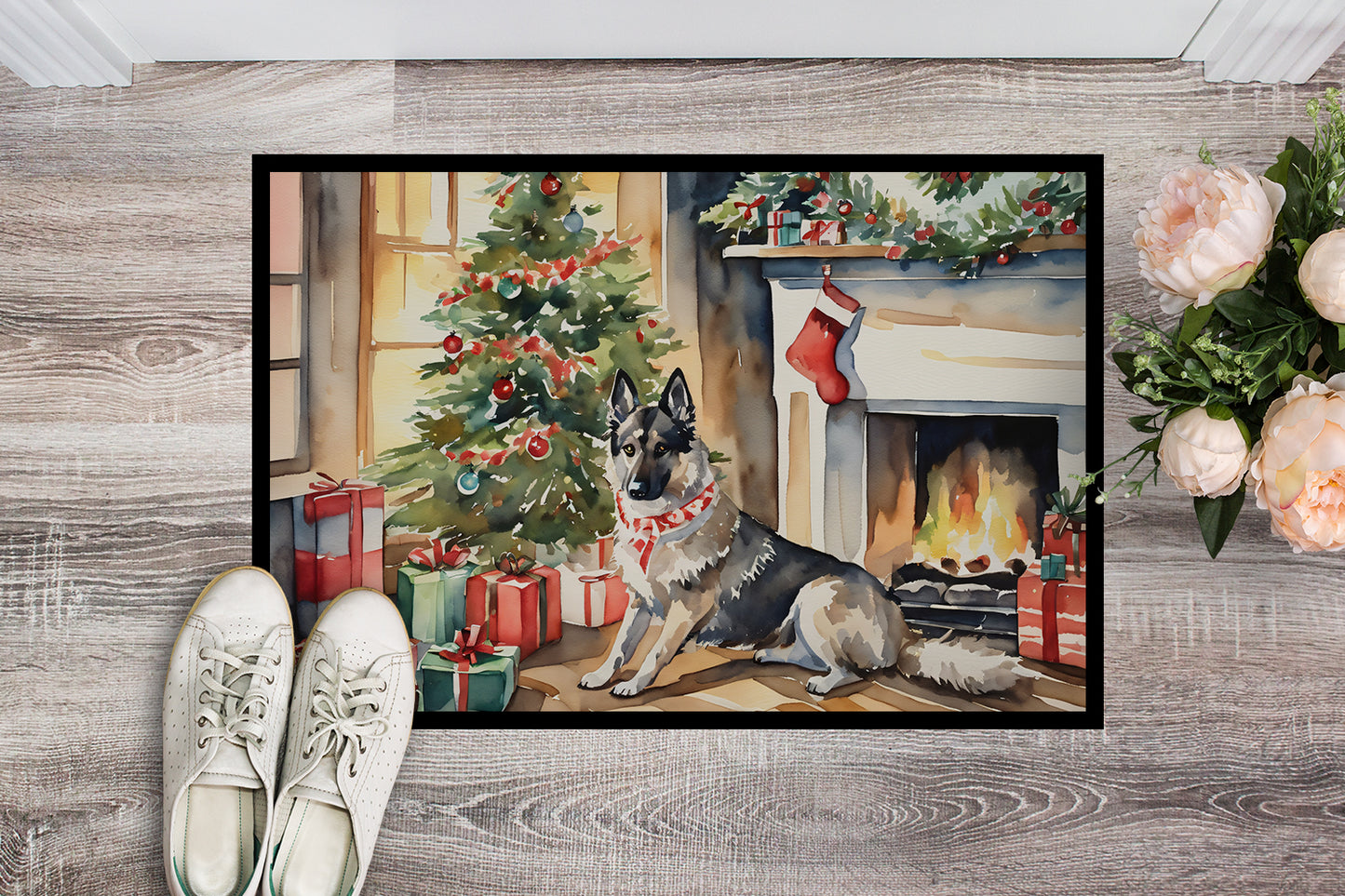 Norwegian Elkhound Cozy Christmas Doormat