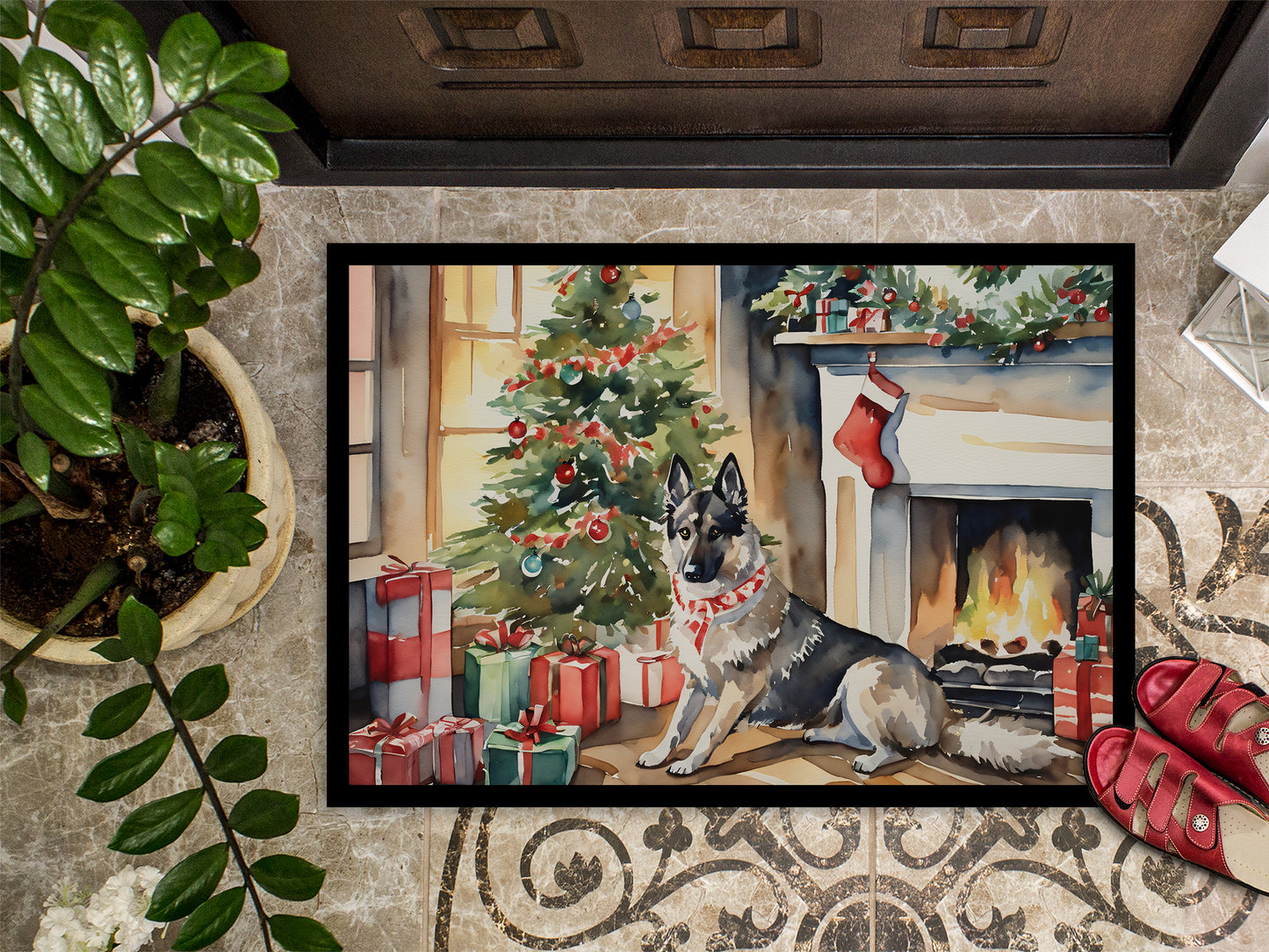 Norwegian Elkhound Cozy Christmas Doormat