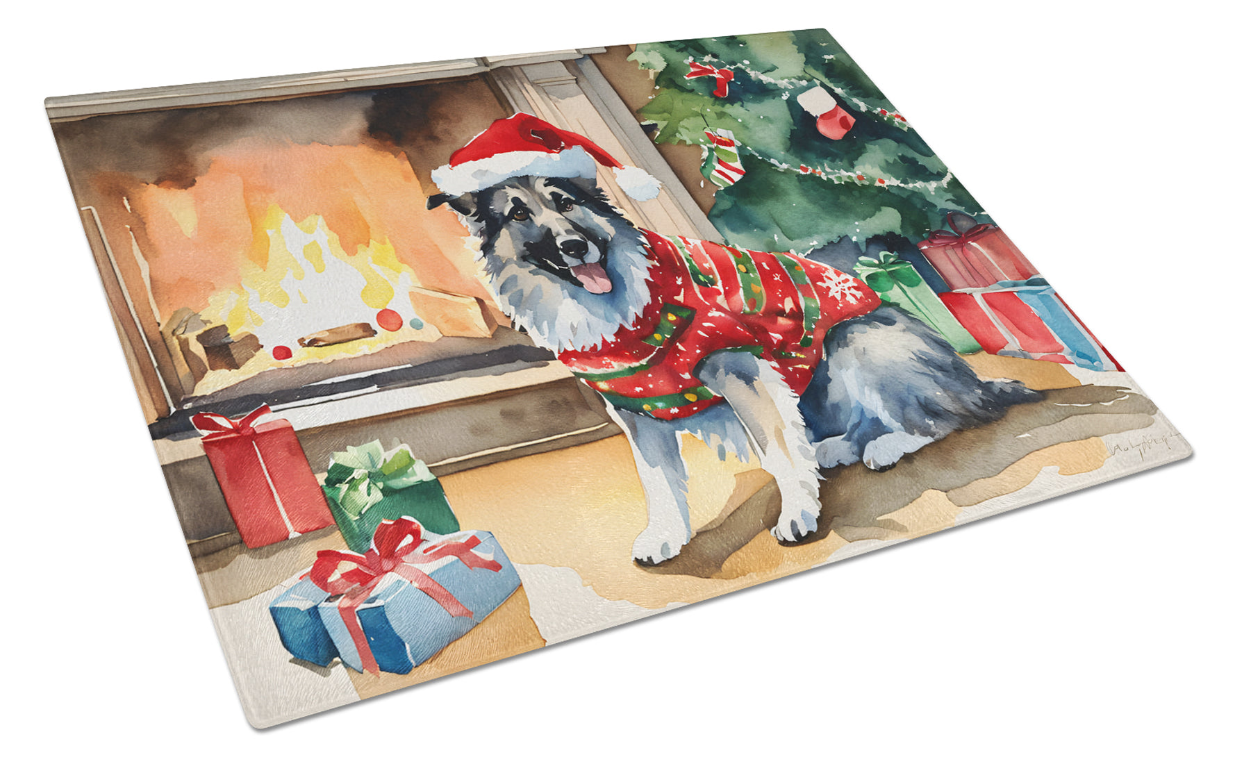 Buy this Norwegian Elkhound Cozy Christmas Glass Cutting Board