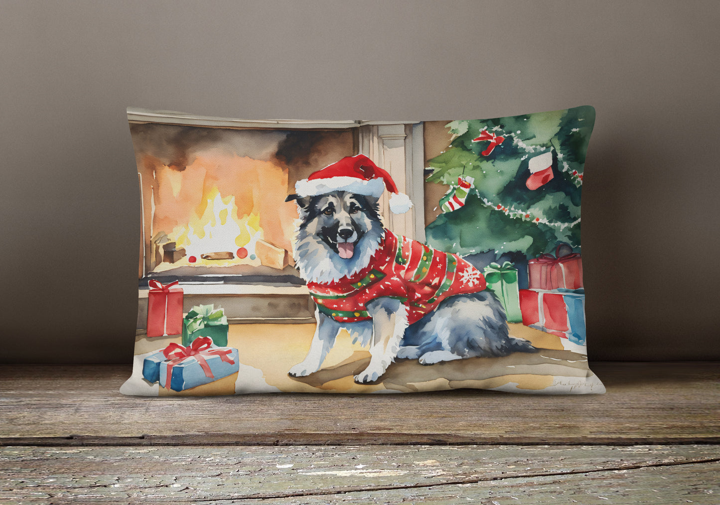 Norwegian Elkhound Cozy Christmas Throw Pillow