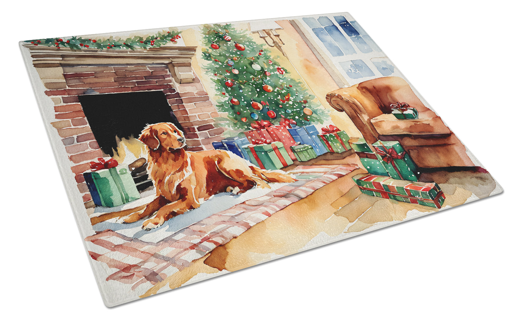 Buy this Nova Scotia Duck Tolling Retriever Cozy Christmas Glass Cutting Board