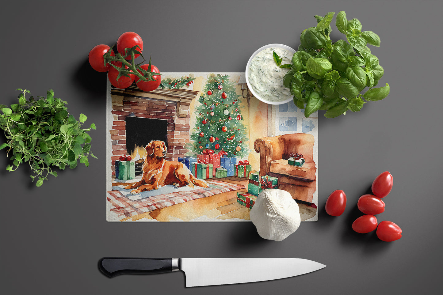 Nova Scotia Duck Tolling Retriever Cozy Christmas Glass Cutting Board