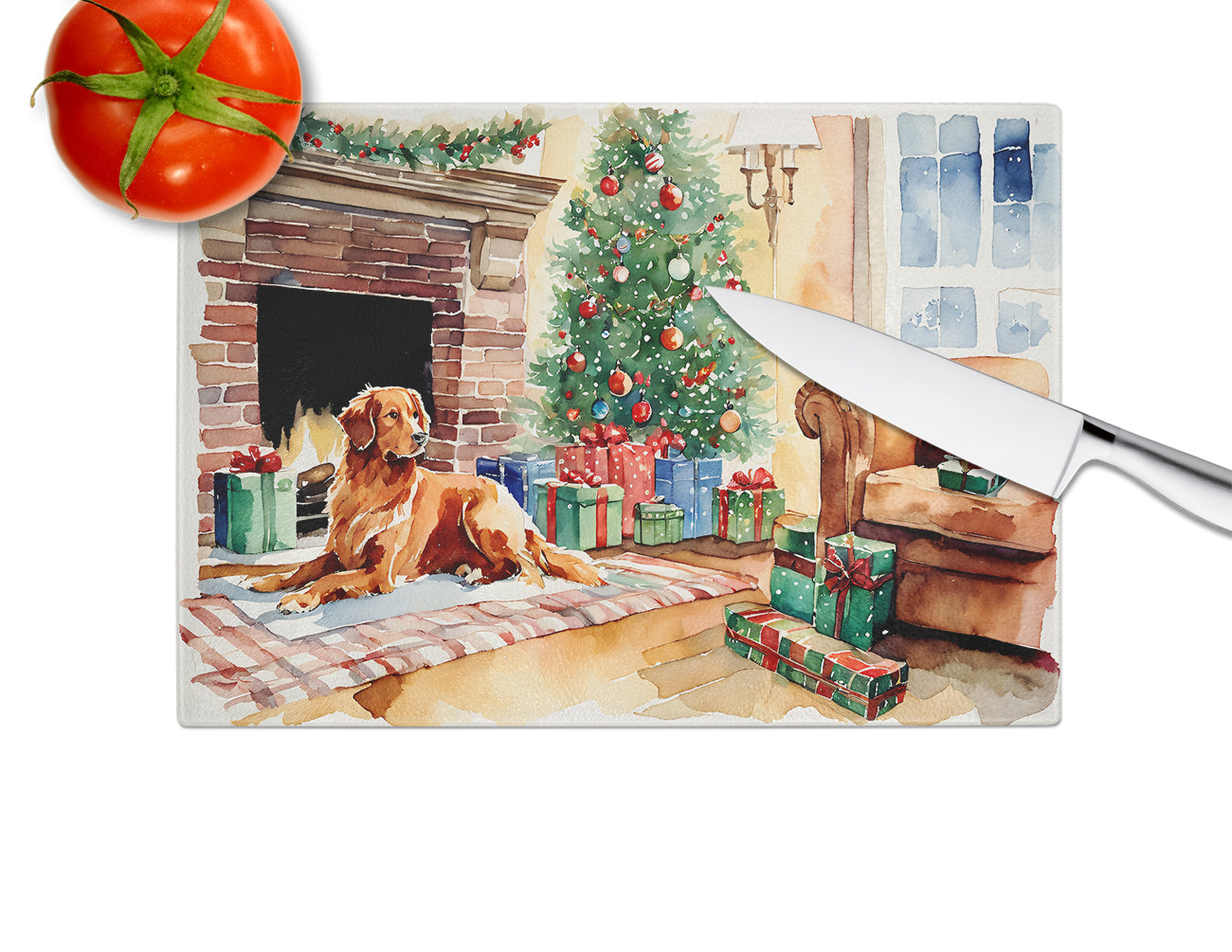 Nova Scotia Duck Tolling Retriever Cozy Christmas Glass Cutting Board